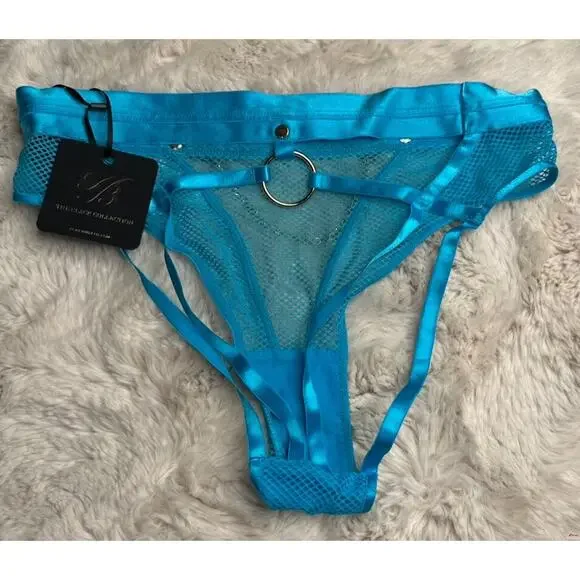 Honey Birdette JASMIN🩵 Blue Turquoise & Gold Backless Brief XS - Picture 3 of 4